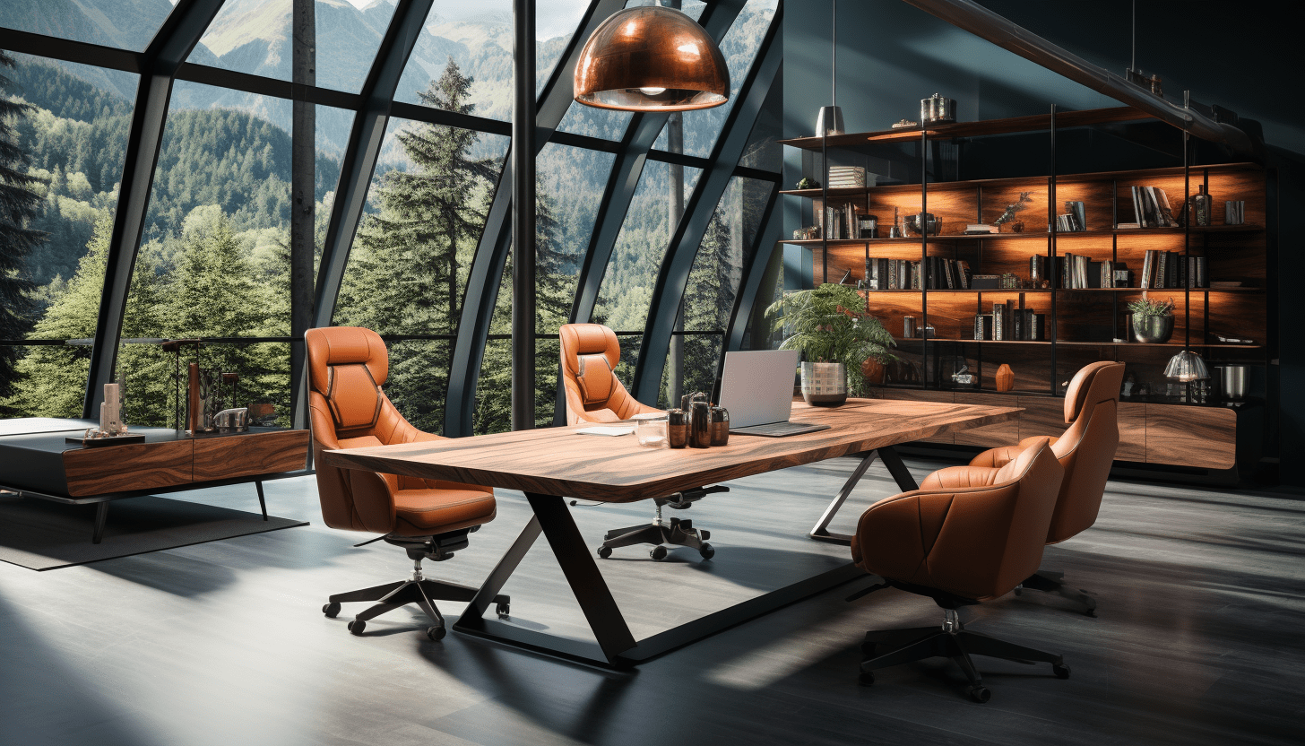 A modern office interior with orange colour